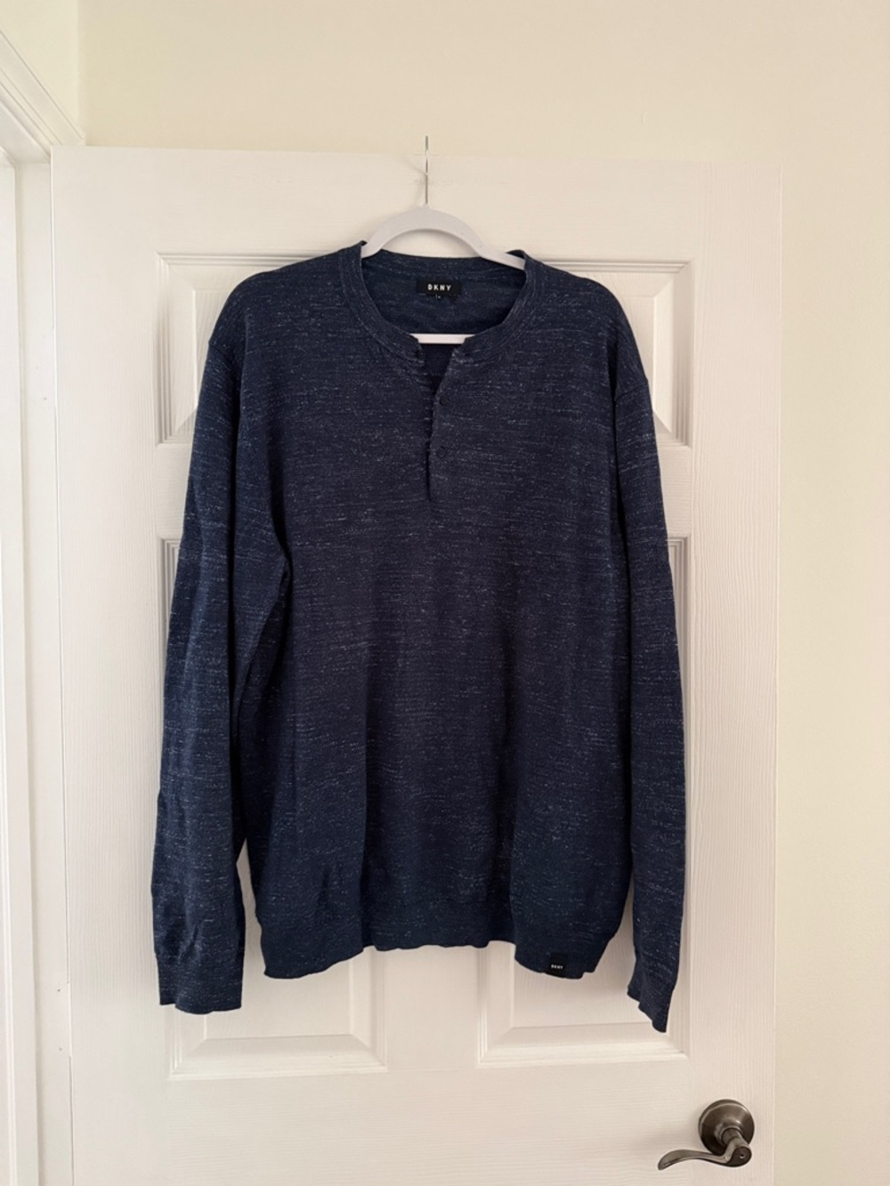 DKNY Navy Blue Crewneck Henley Sweater